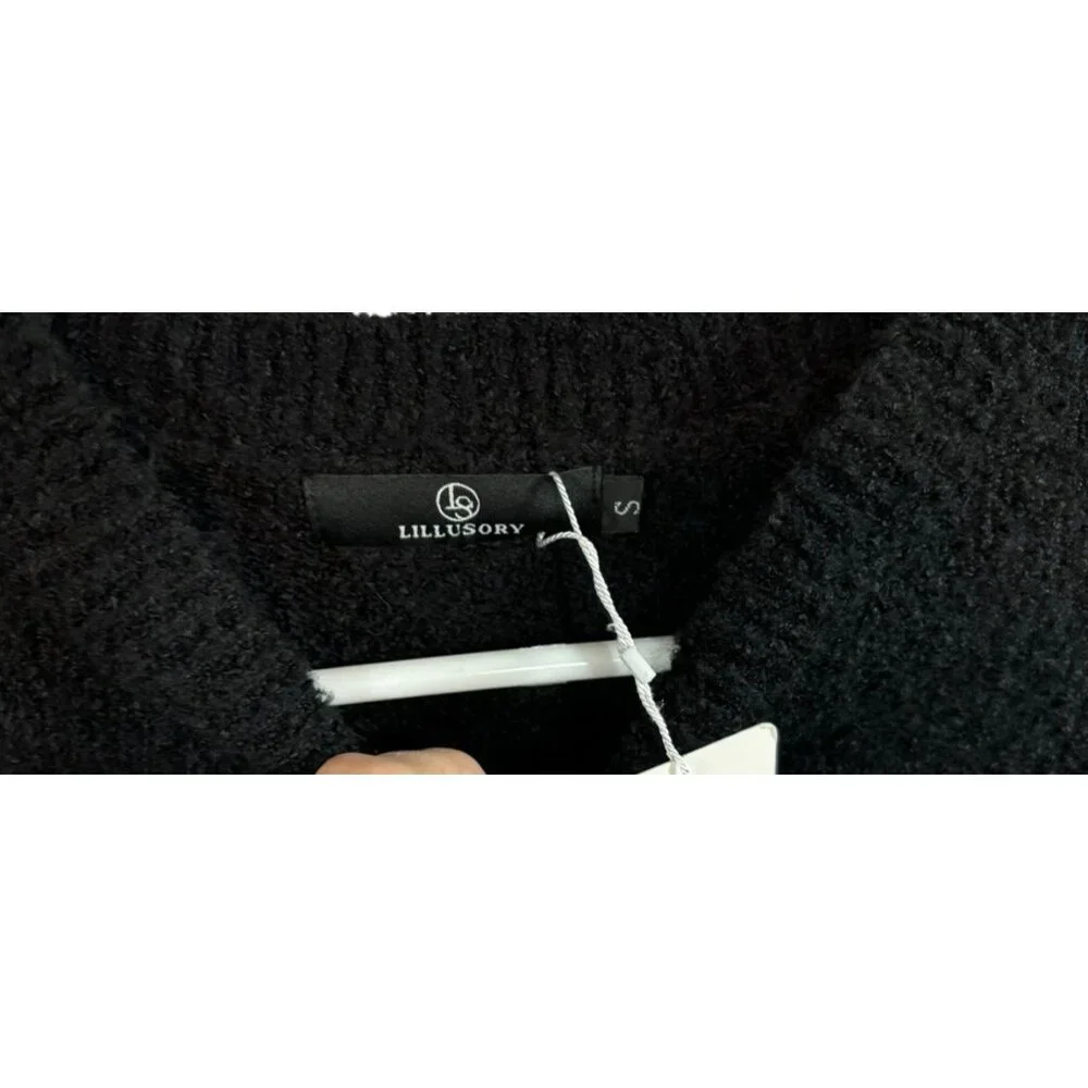 NWT LILLUSORY Womens Small Black Sweater Fuzzy Chunky Warm Pullover Comfortable - Picture 4 of 7